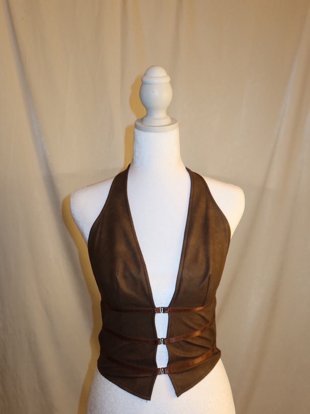 Brown Faux Suede Halter Vest